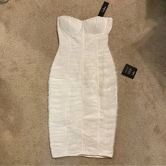 Lulus White Polka Dot Ruched Strapless Bustier Dress XS - Picture 5 of 9